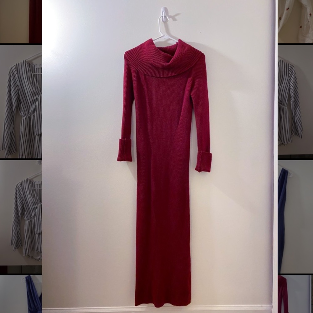 Burgundy Maxi Turtle Neck Sweater Dress